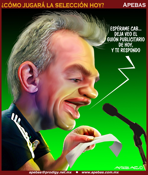 La selección es sólo mercadotecnia, hasta las declaraciones de Aguirre son parte de una campaña de Adidas. Cartón tomado de http://www.apebas.com.mx/